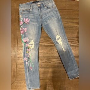Express Floral Painted Detail Skinny Jeans